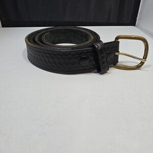 Boston Leather Basketweave Duty Belt Black Size 44 Brass Buckle USA (X)